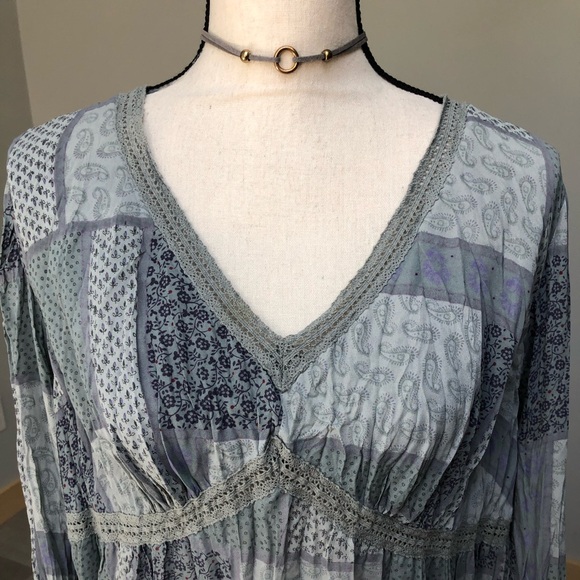 Vintage Venezia Jeans Patchwork Boho Hippie Top 14/16 - Picture 3 of 6